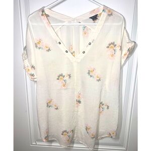 Eddie Bauer Sheer white Floral Blouse XL